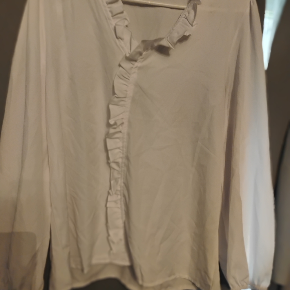 Elegant White Ruffle V-Neck Blouse